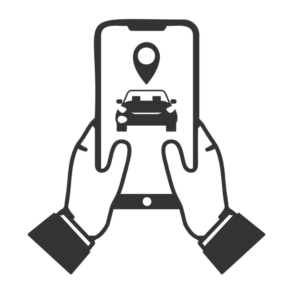 vector ilustración de coche ubicación en teléfono inteligente icono en oscuro color y blanco antecedentes