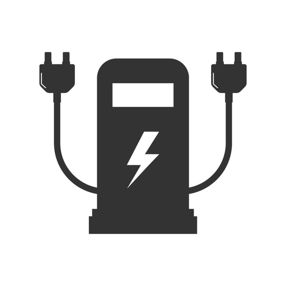 Vector illustration of electric car battery charging icon in dark color and white background
