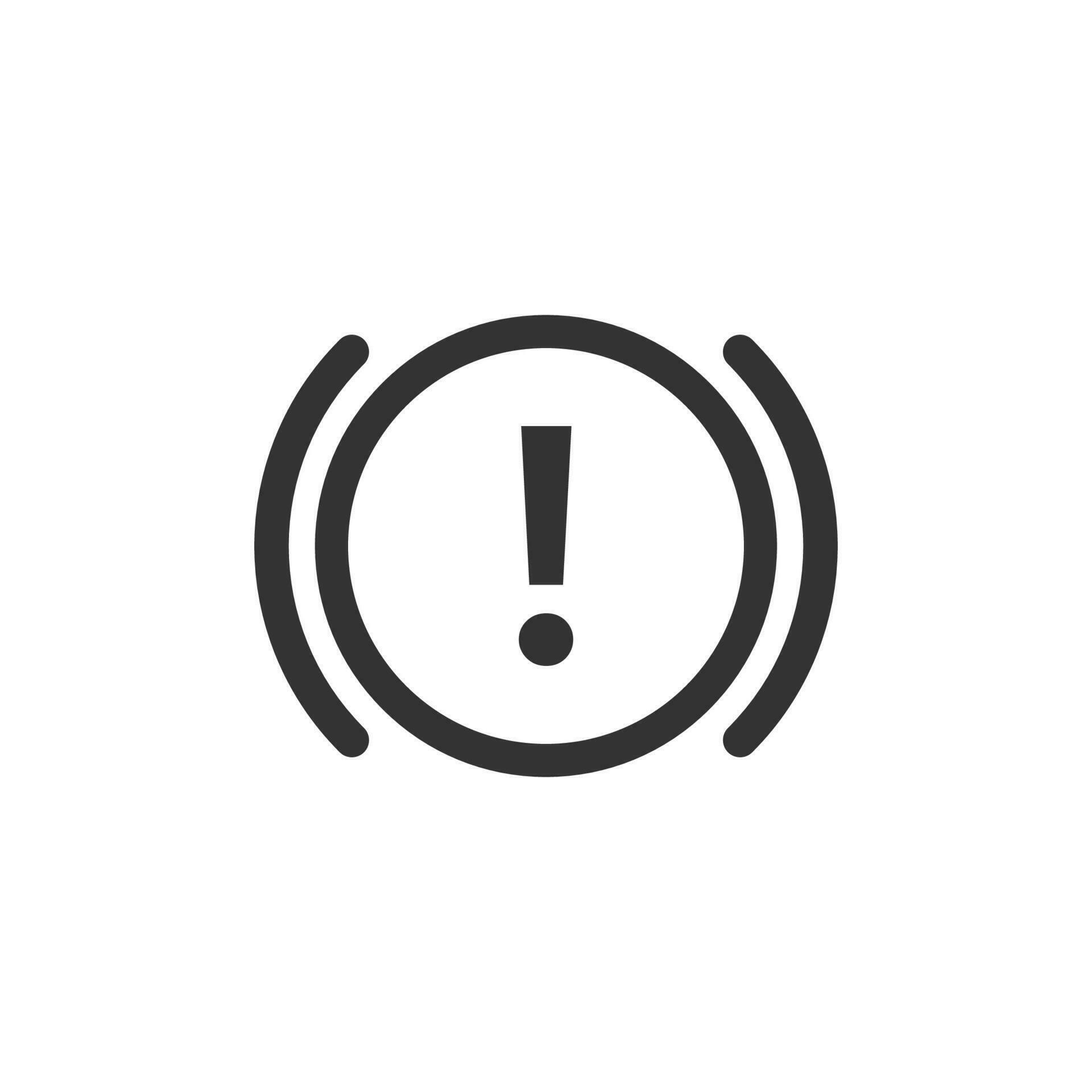 Vector illustration of exclamation mark on the car icon in dark color
