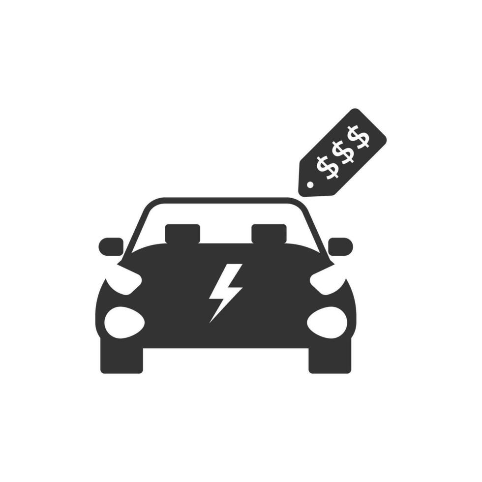 Vector illustration of electric car price icon in dark color and white background