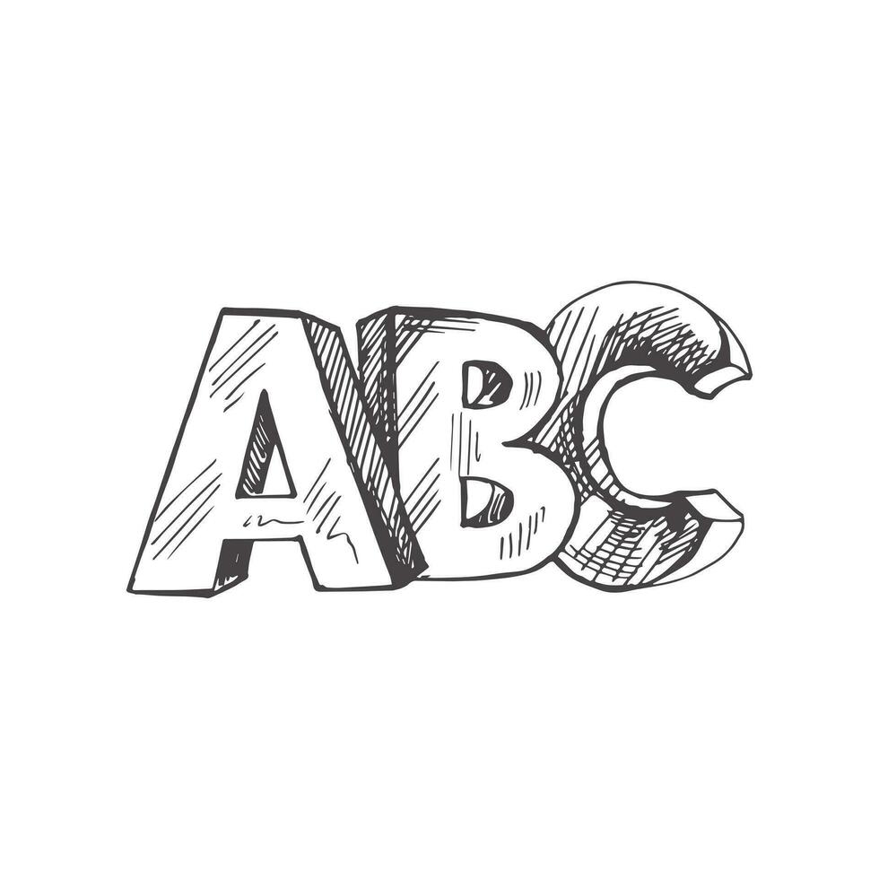 Vector hand-drawn school Illustration. Detailed retro style ABC lettering sketch. Vintage sketch element. Back to School.