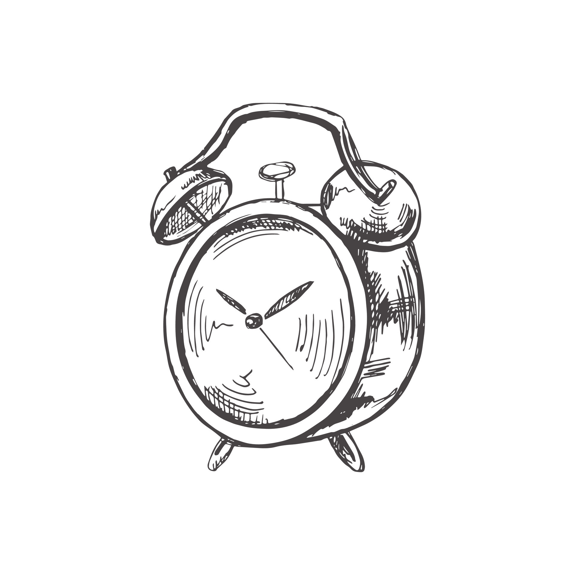 Vector handdrawn Illustration. Detailed retro style old alarm clock