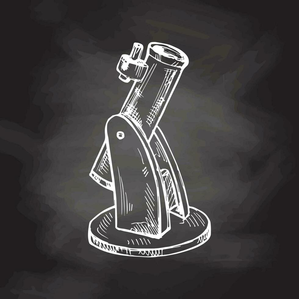 Vector hand-drawn school Illustration. Detailed retro style telescope sketch on chalkboard background. Vintage sketch element. Back to School. The science.