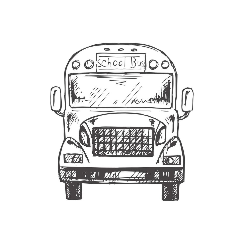 Vector hand-drawn school Illustration. Detailed retro style school bus sketch. Vintage sketch element. Back to School.
