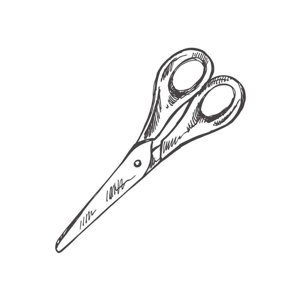 Vector hand-drawn school and office tools Illustration. Detailed retro style scissors sketch. Vintage sketch element. Back to School.