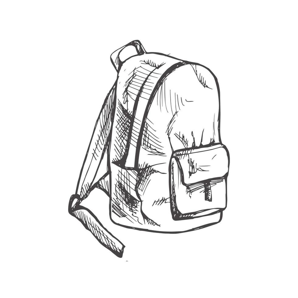 Vector hand-drawn school Illustration. Detailed retro style backpack sketch. Vintage sketch element.  Back to School.