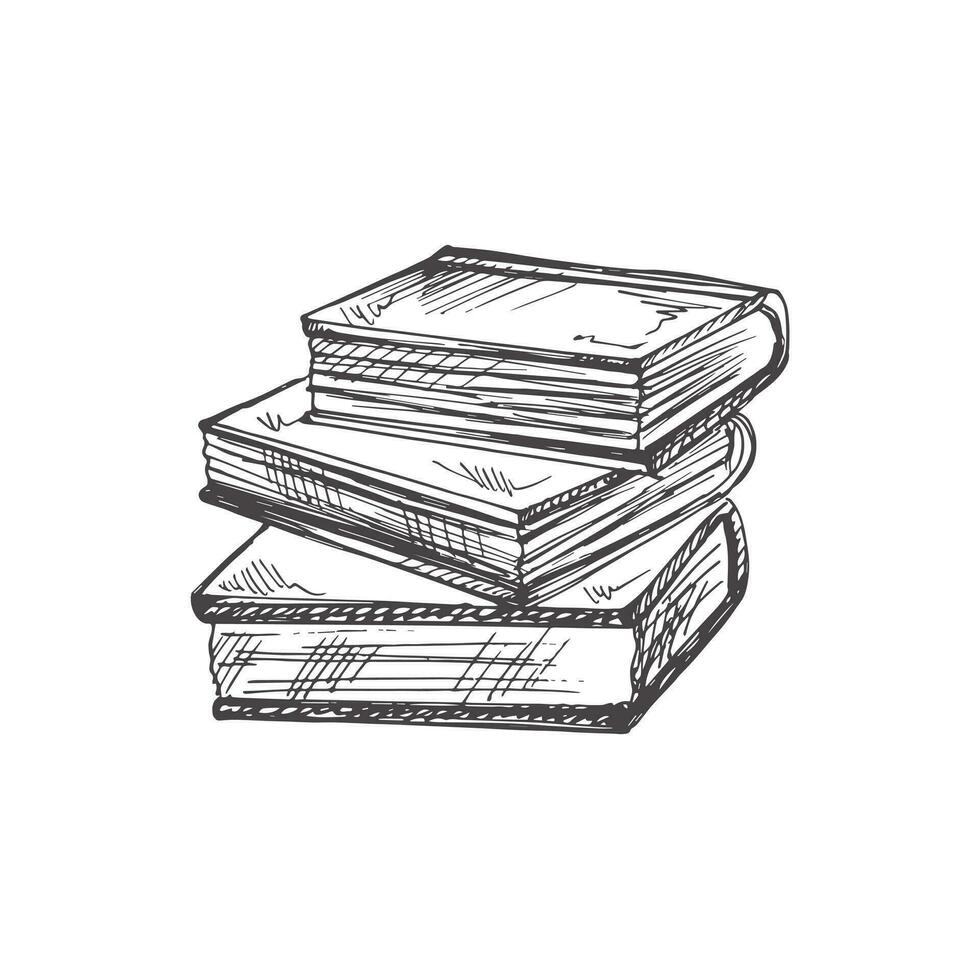 Vector hand-drawn school and office tools Illustration. Detailed retro style books sketch. Vintage sketch element. Back to School.