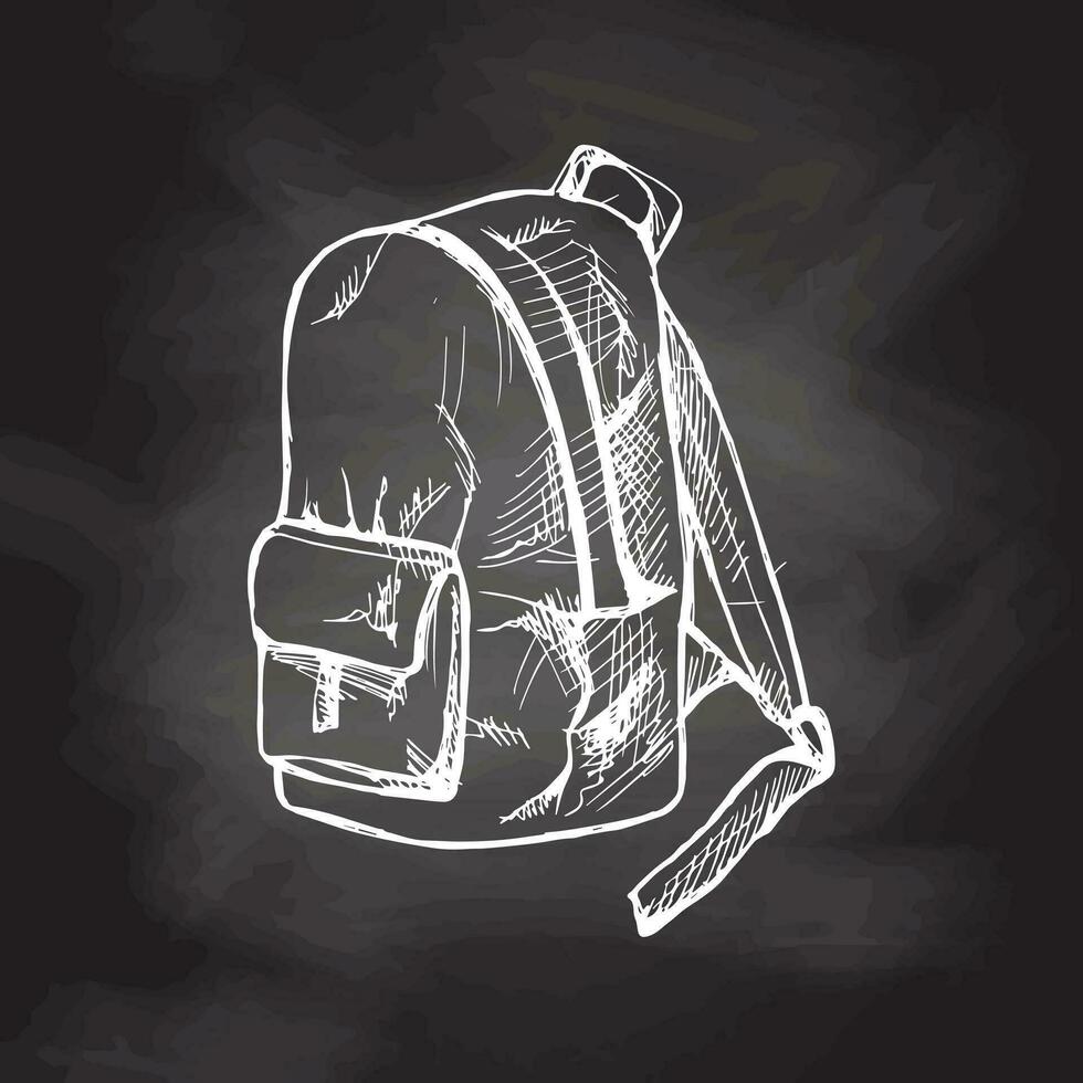 Vector hand-drawn school Illustration. Detailed retro style backpack sketch. Vintage sketch element.