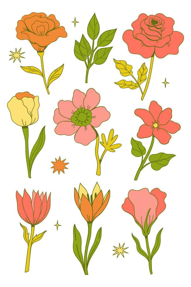Collection of cute flowers isolate on white background. Vector graphics.