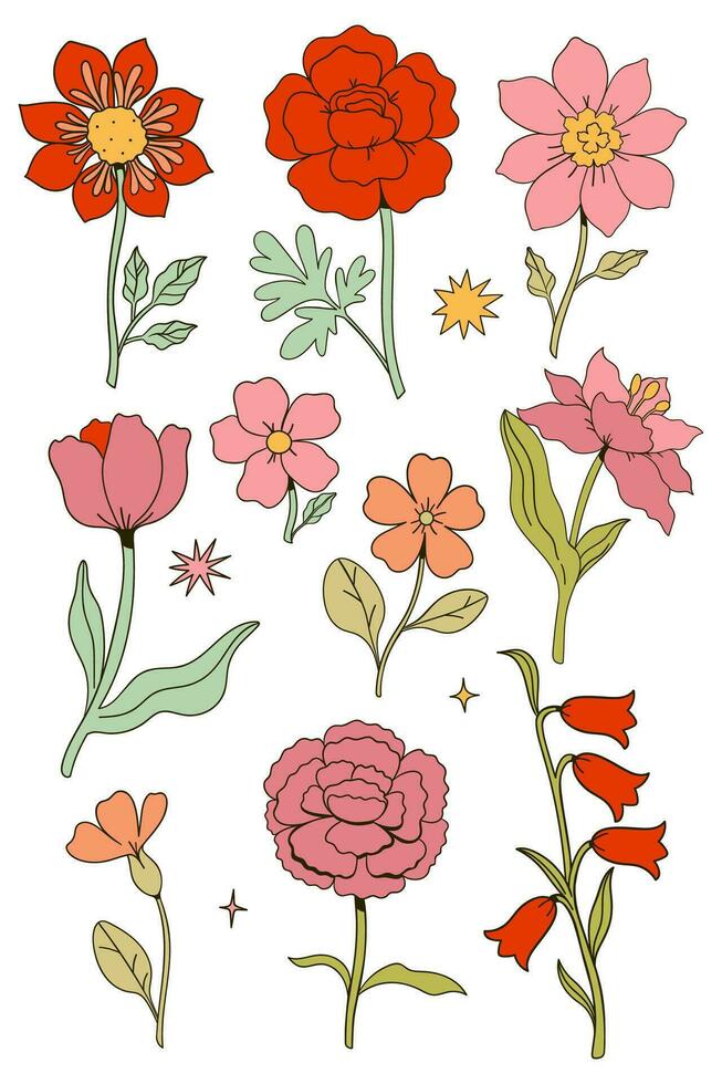 Collection of cute flowers isolate on white background. Vector graphics.