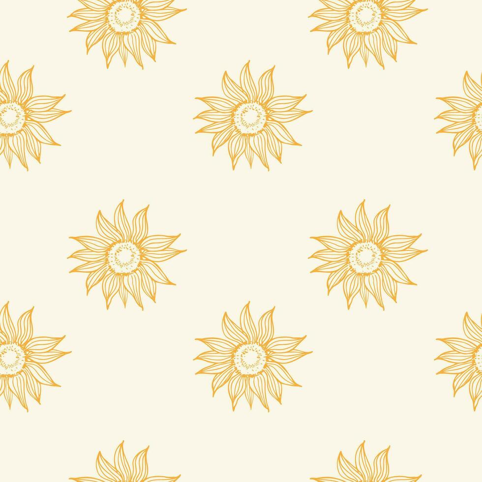 girasol sin costura modelo con flores, mano dibujado vector ilustración. repitiendo antecedentes con girasoles planta, boho estilo. decorativo ornamento diseño elemento. sano alimento, semilla cosecha