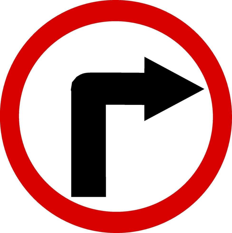 Turn right traffic road sign. Vector Illustration, Isolated on White background. Replaceable vector design.