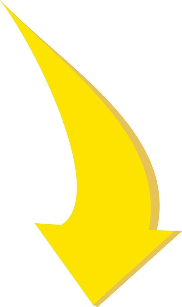 Yellow arrow down. Curved arrow. Color 3 ui for website. Down symbol for button isolated on white background. Vector illustration. Replaceable vector design.