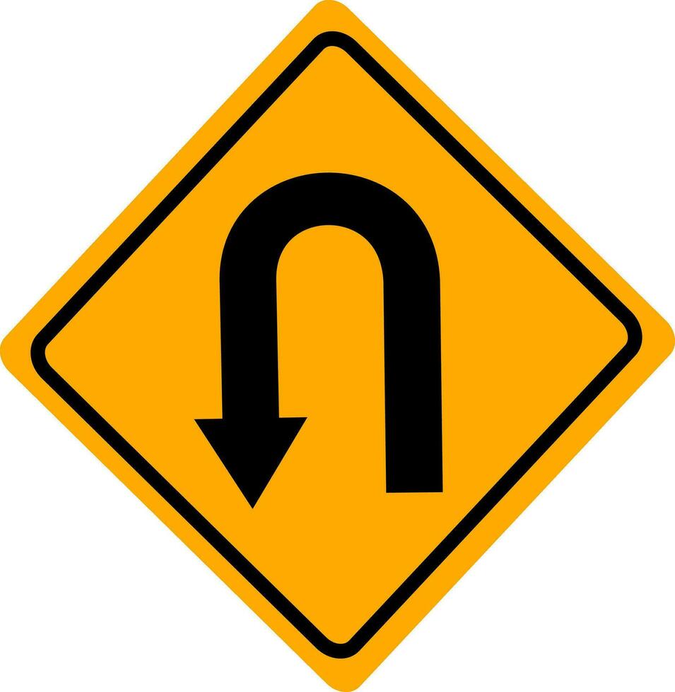 Warning traffic sign U-TURN. Replaceable vector design.