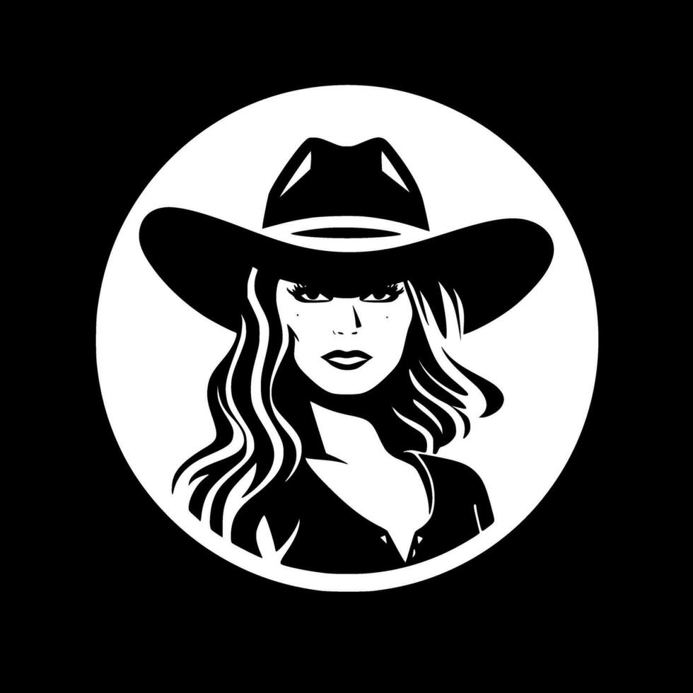 Cowgirl, Black and White Vector illustration