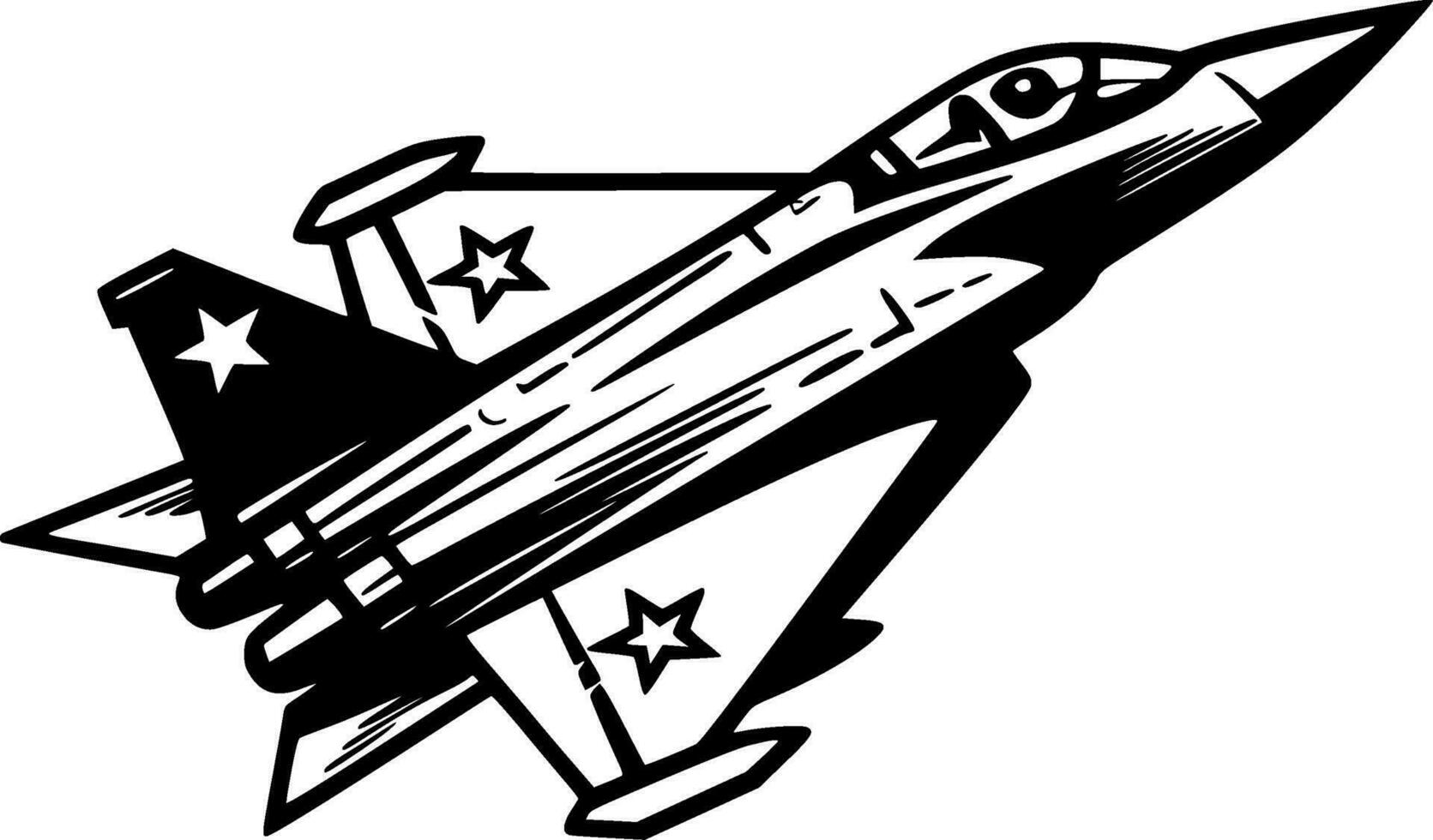 Fighter Jet, Black and White Vector illustration