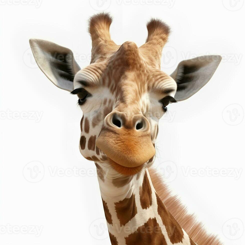 linda retrato de un jirafa en un blanco antecedentes. generativo ai foto
