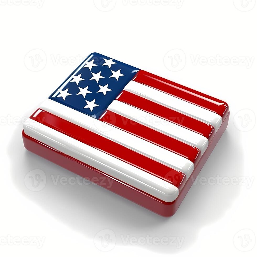 3d USA flag button isolated on white background. Independence Day of the United States. Generative AI photo