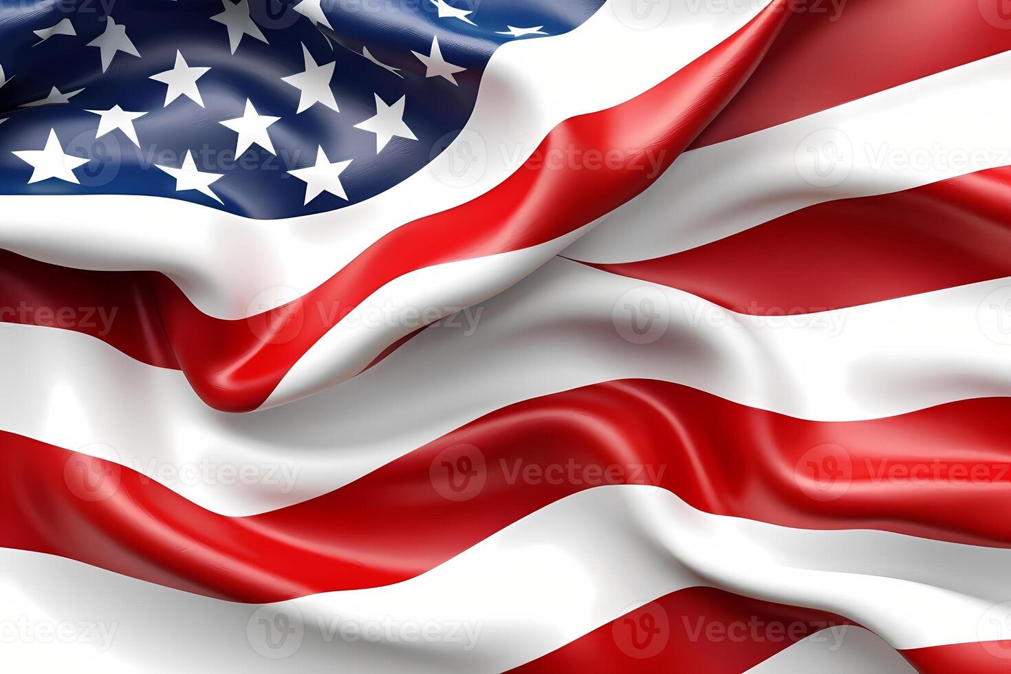 Close-up waving USA flag isolated on white background. Independence Day of the United States. photo
