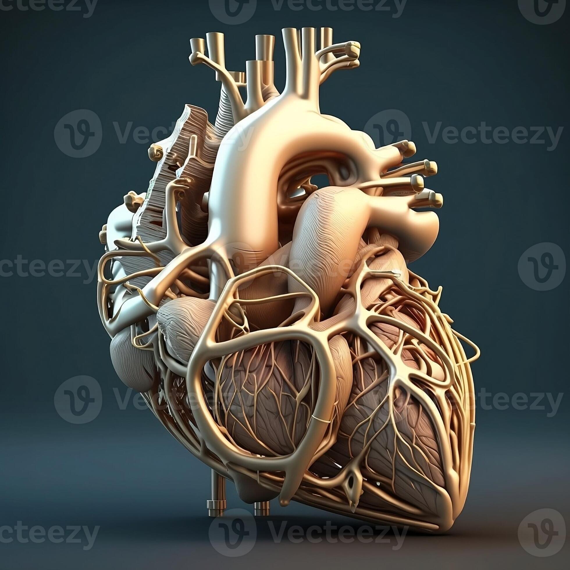 Anatomically correct Human heart, detailed model, isolated on black