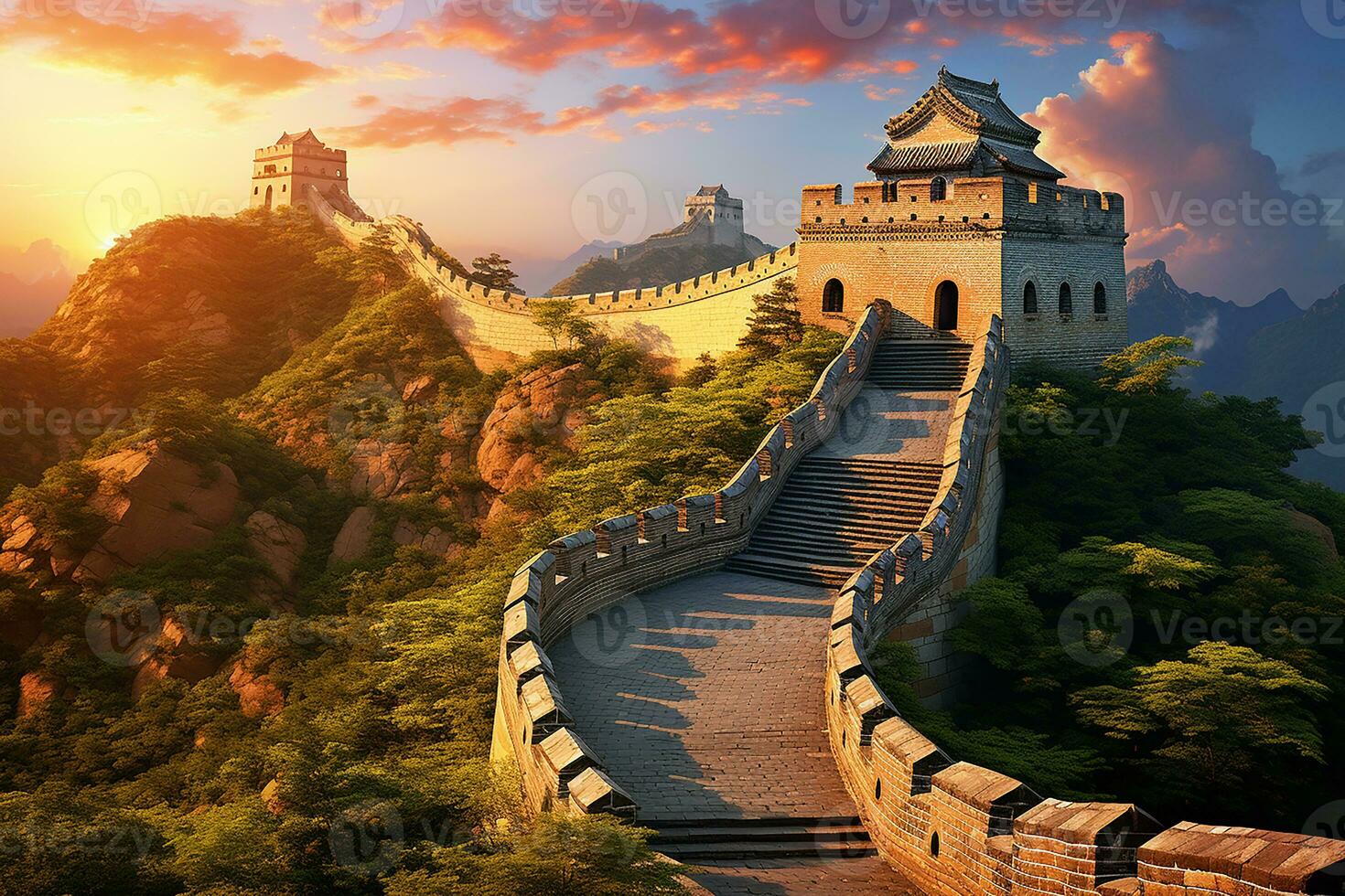 Landmark of the Great Wall of China in Beijing for Holiday Destination at Sunrise photo