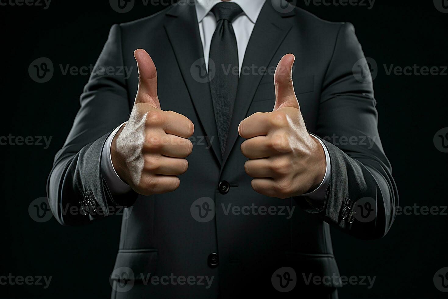 Businessman Wearing Neat Suit Giving Thumbs Up as a Symbol Agree with the Given Idea photo