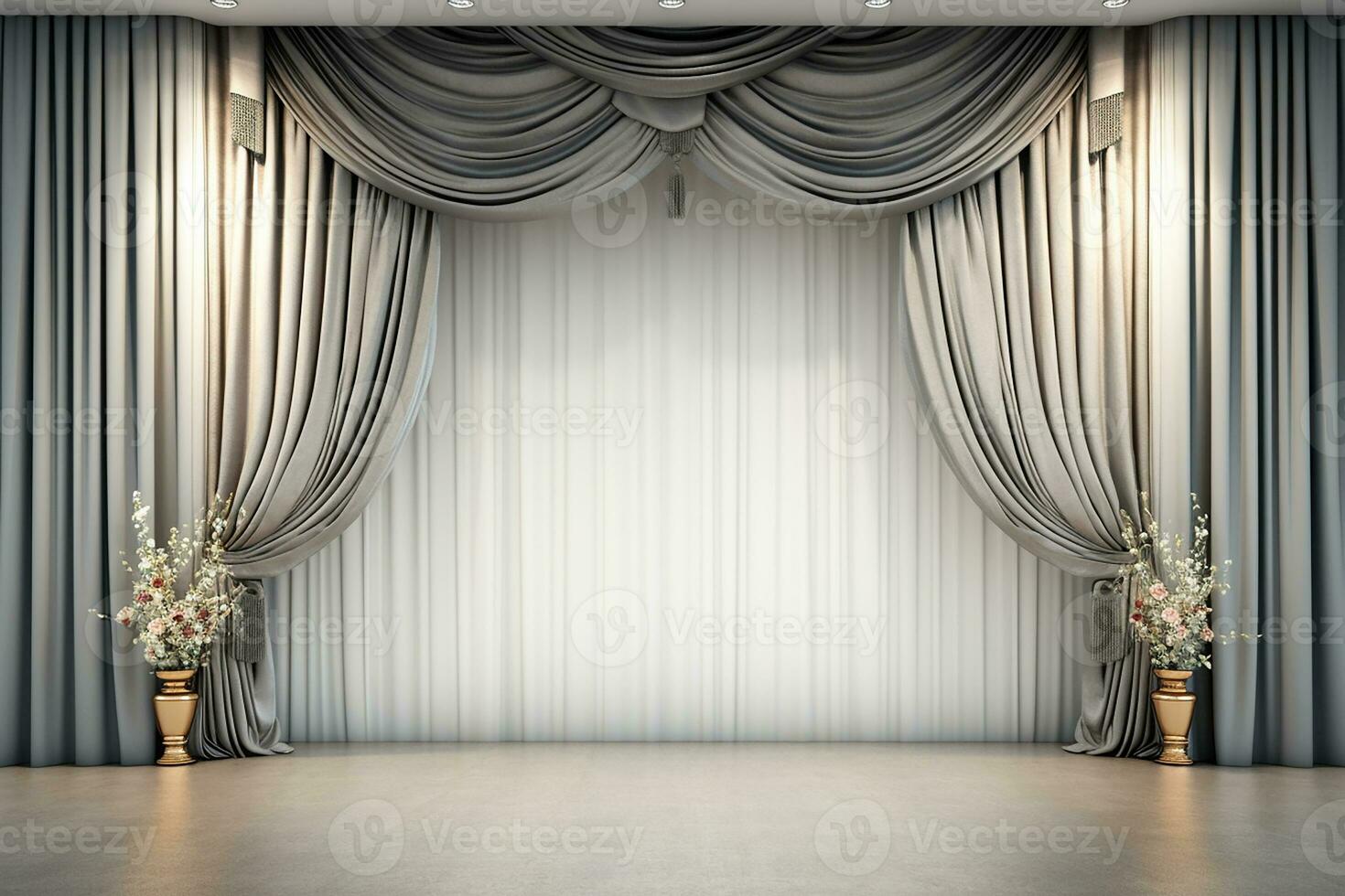 Beautiful Silver Satin Curtain Inside the House with Flower Decoration Room Looks Aesthetic and Elegant photo