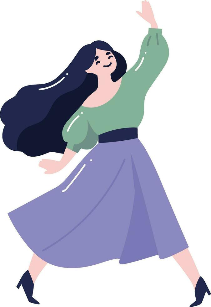 mano dibujado contento mujer bailando en plano estilo vector