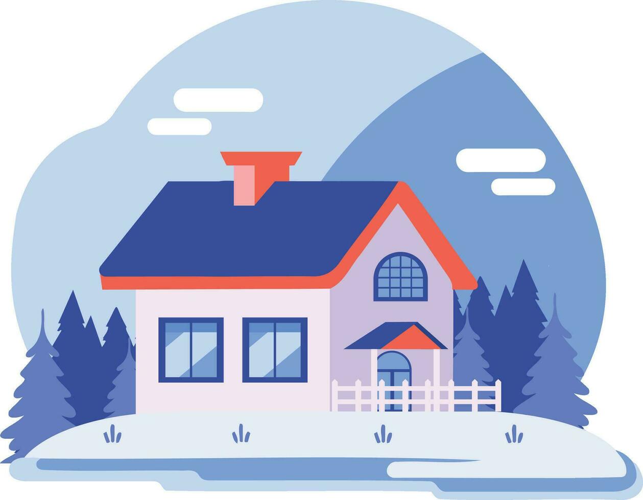 Hand Drawn Christmas house with snow in flat style vector