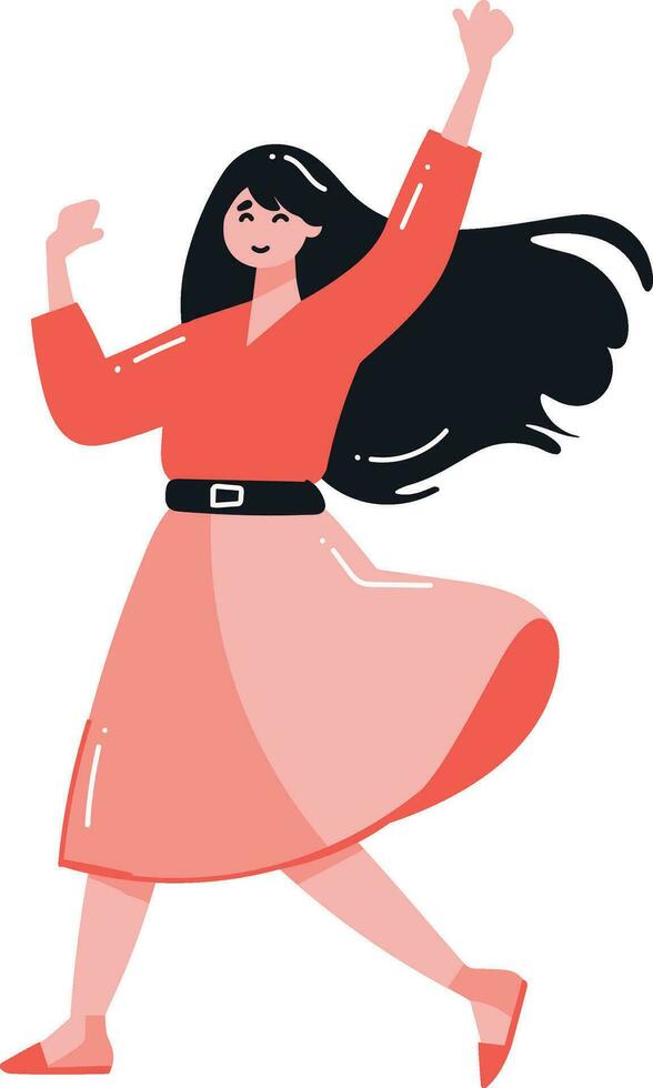 Hand Drawn happy woman dancing in flat style vector