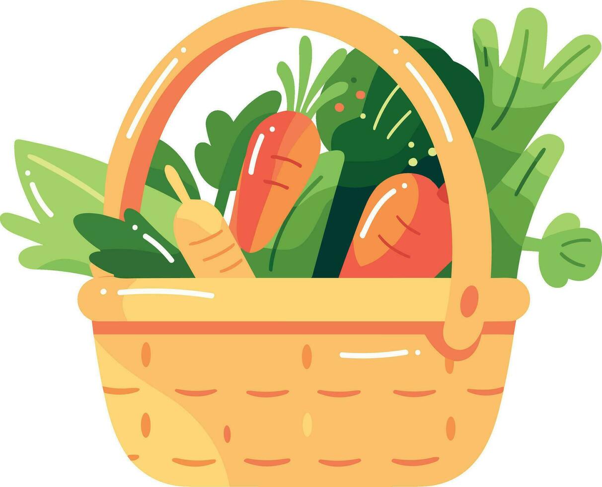 Hand Drawn fruit and vegetable basket in flat style vector