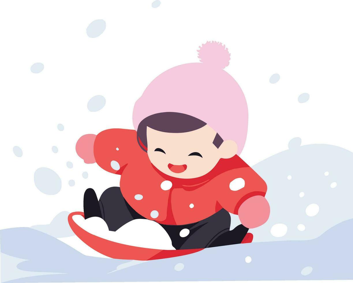 mano dibujado niños jugando en el nieve a Navidad en plano estilo vector