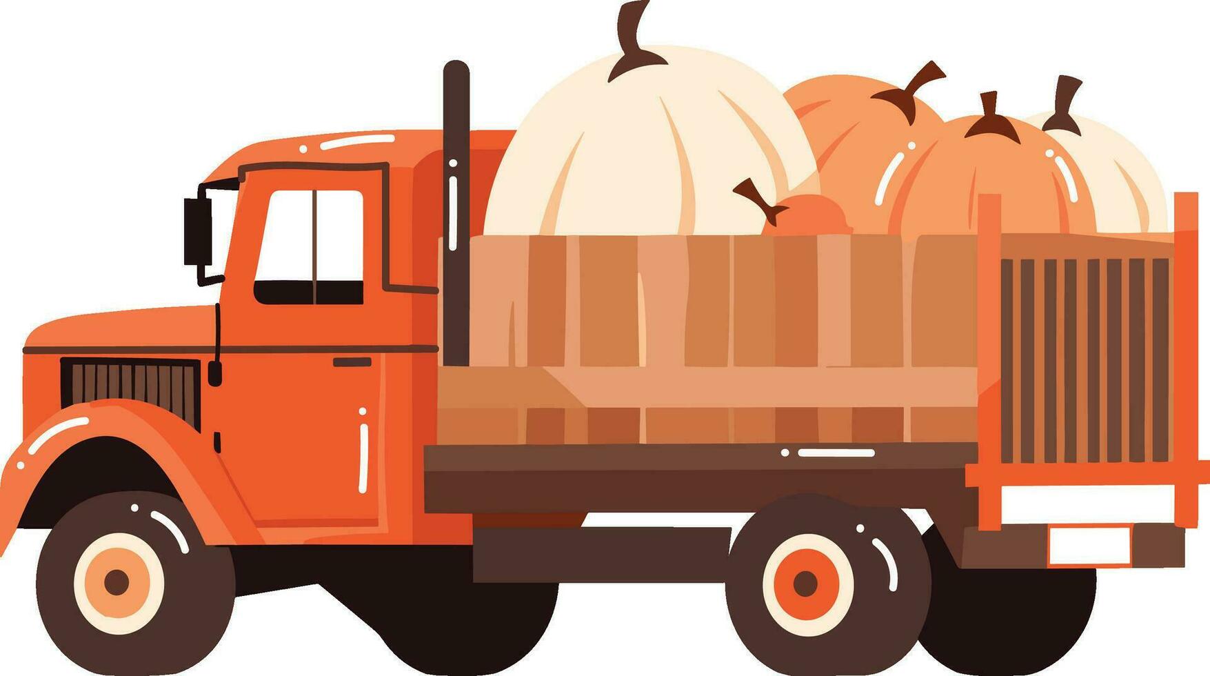 Hand Drawn Truck with Thanksgiving Pumpkins in flat style vector
