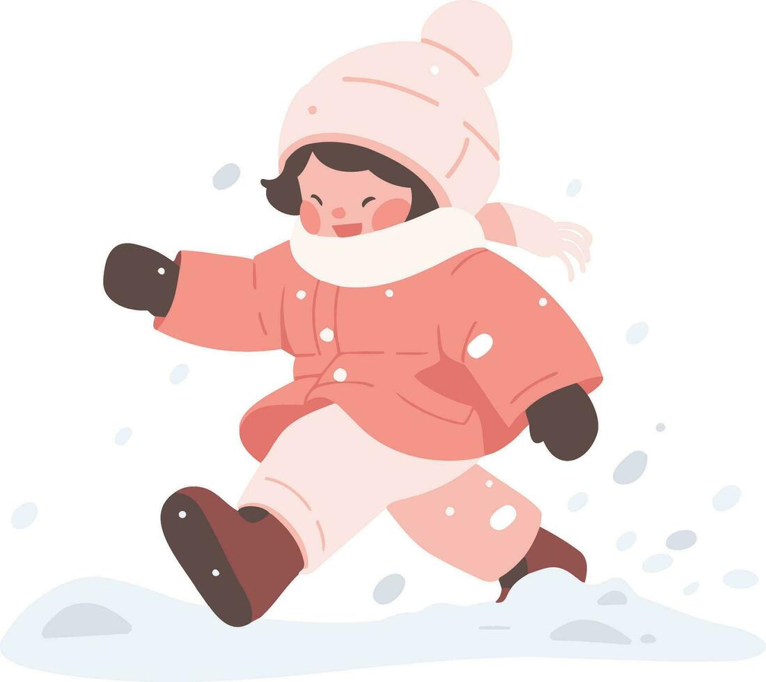 mano dibujado niños jugando en el nieve a Navidad en plano estilo vector