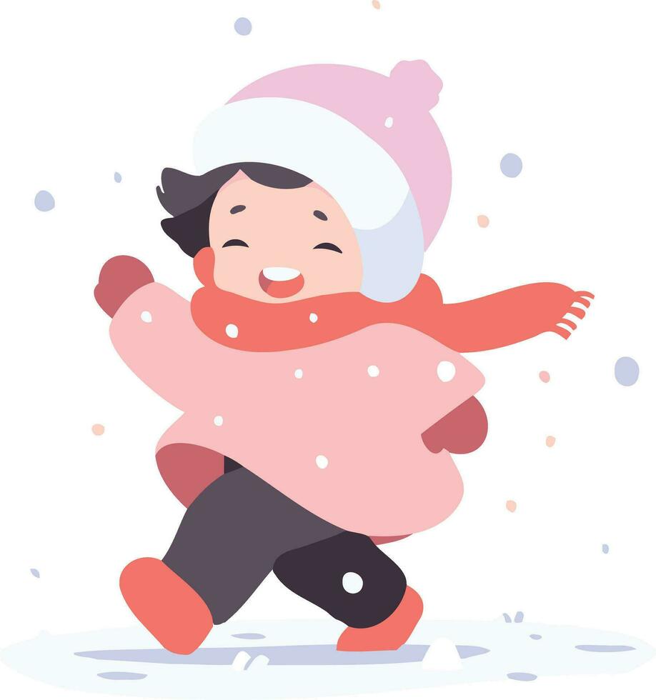 Hand Drawn children playing in the snow at christmas in flat style vector
