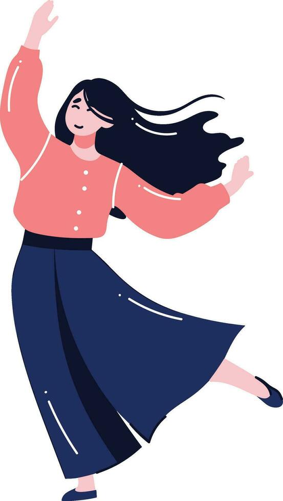 Hand Drawn happy woman dancing in flat style vector