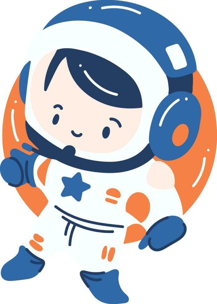 mano dibujado astronauta chico en plano estilo vector