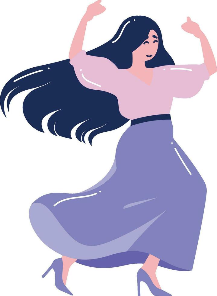 Hand Drawn happy woman dancing in flat style vector