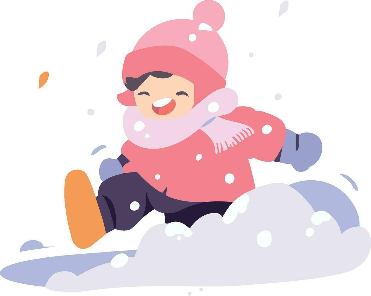 Hand Drawn children playing in the snow at christmas in flat style vector