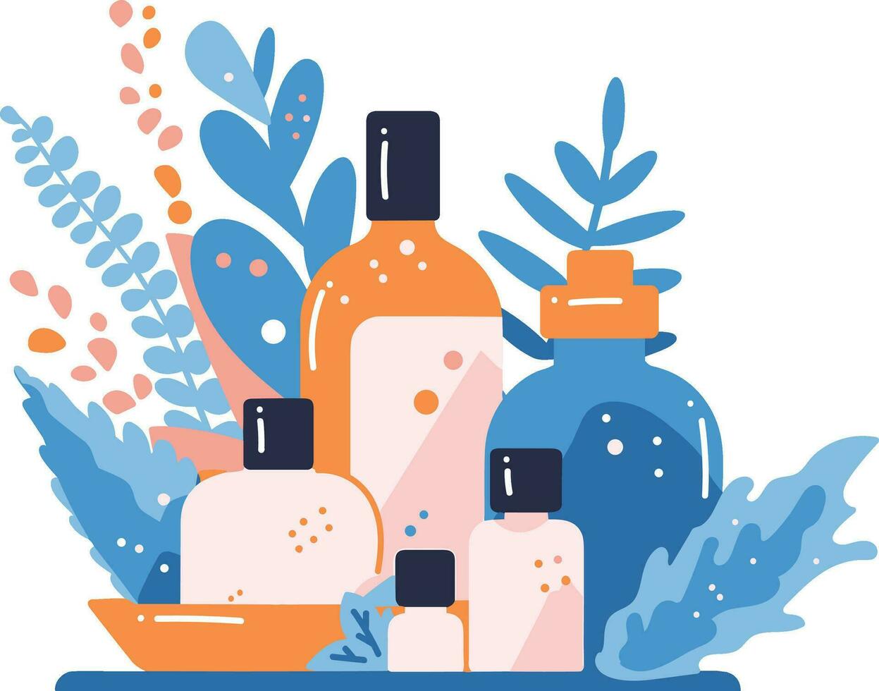 Hand Drawn cosmetic bottle set in flat style vector