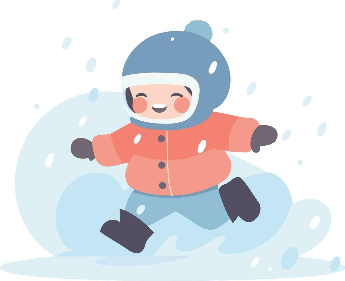 Hand Drawn children playing in the snow at christmas in flat style vector