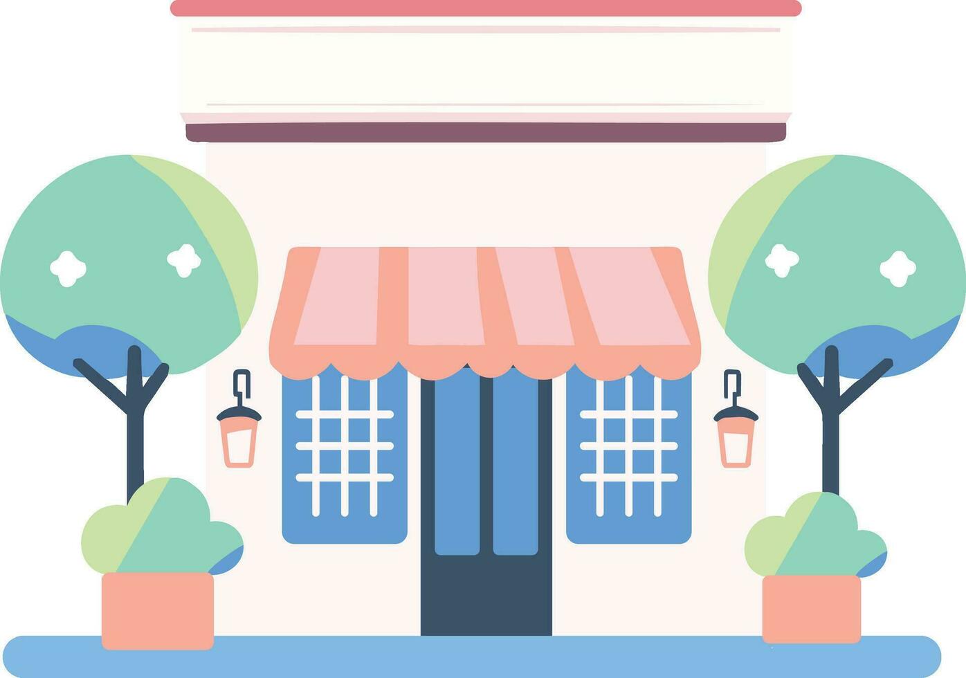 Hand Drawn cafe building in flat style vector