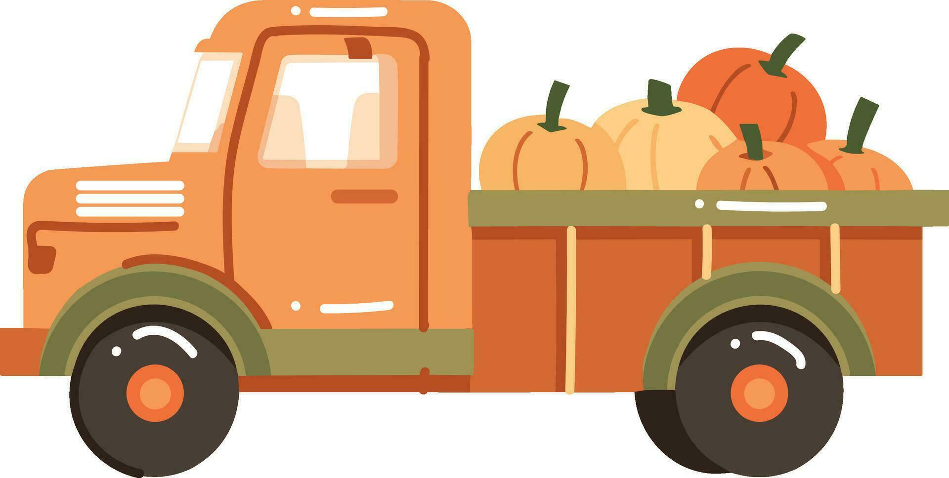Hand Drawn Truck with Thanksgiving Pumpkins in flat style vector