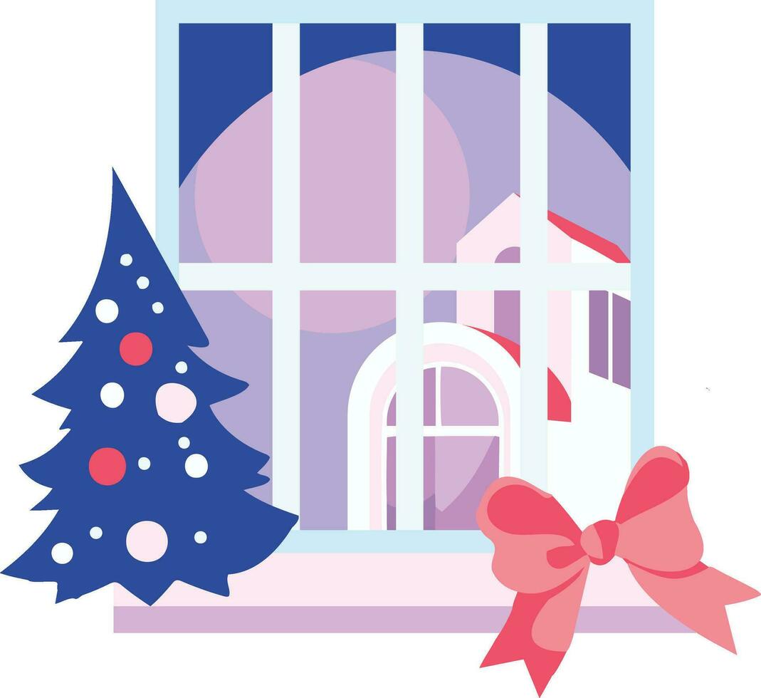 Hand Drawn christmas window in flat style vector