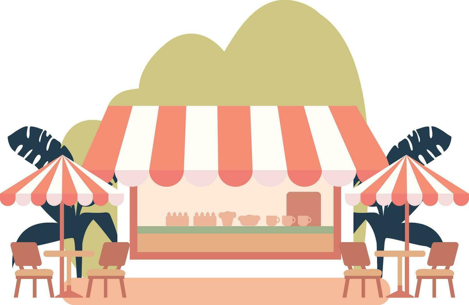 Hand Drawn cafe building in flat style vector