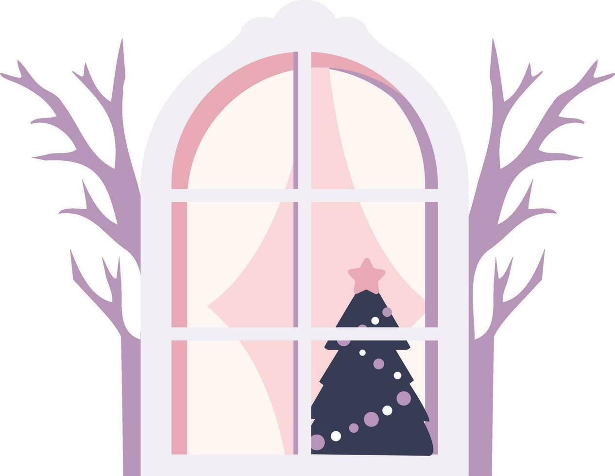 Hand Drawn christmas window in flat style vector