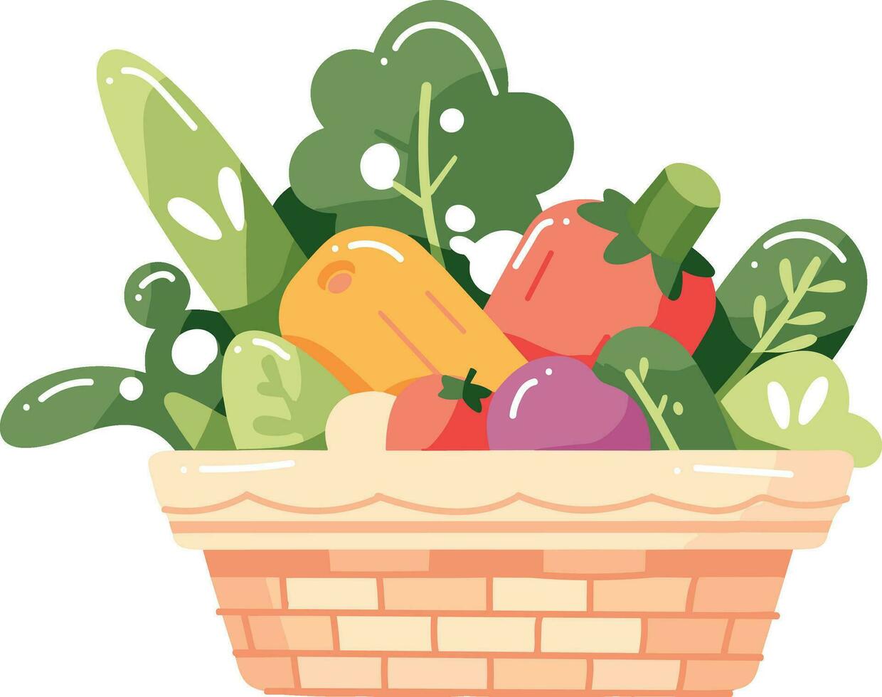 Hand Drawn fruit and vegetable basket in flat style vector