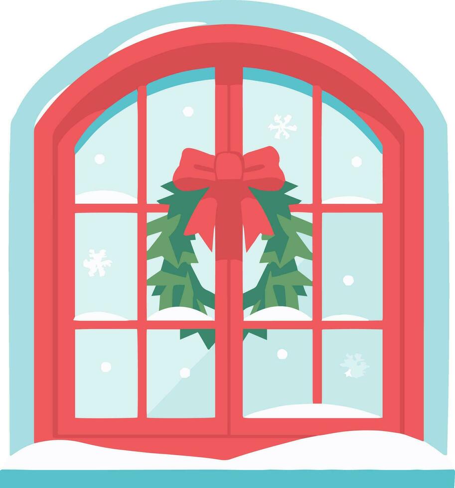 mano dibujado Navidad ventana en plano estilo vector