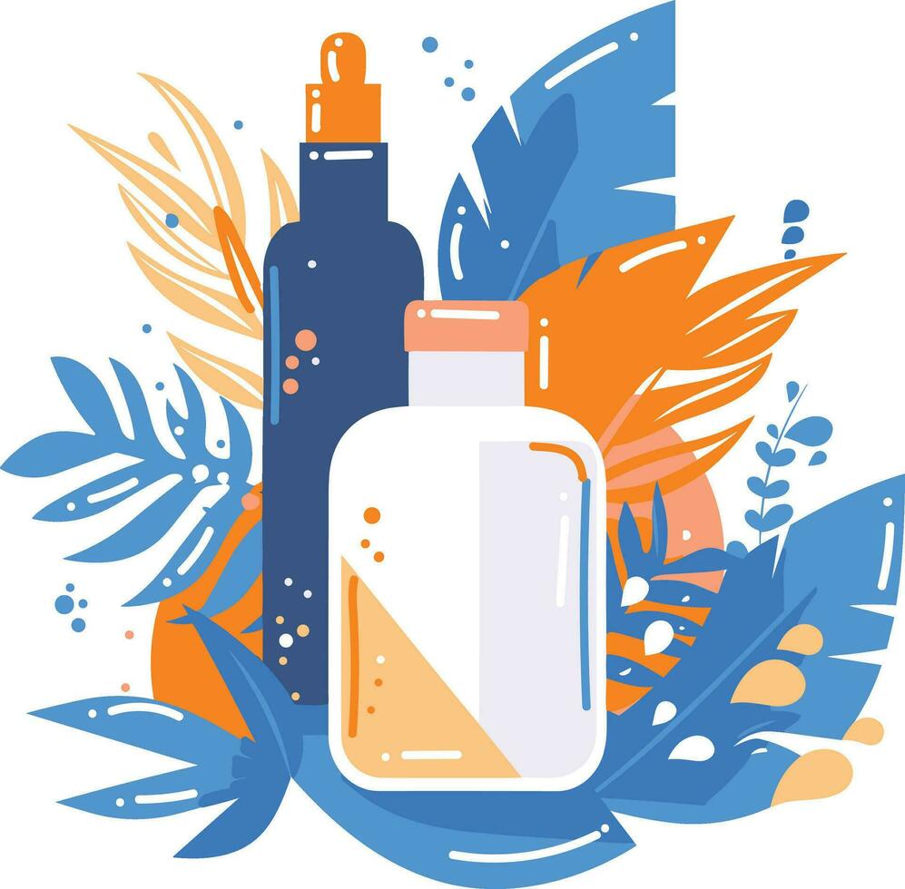 Hand Drawn cosmetic bottle set in flat style vector