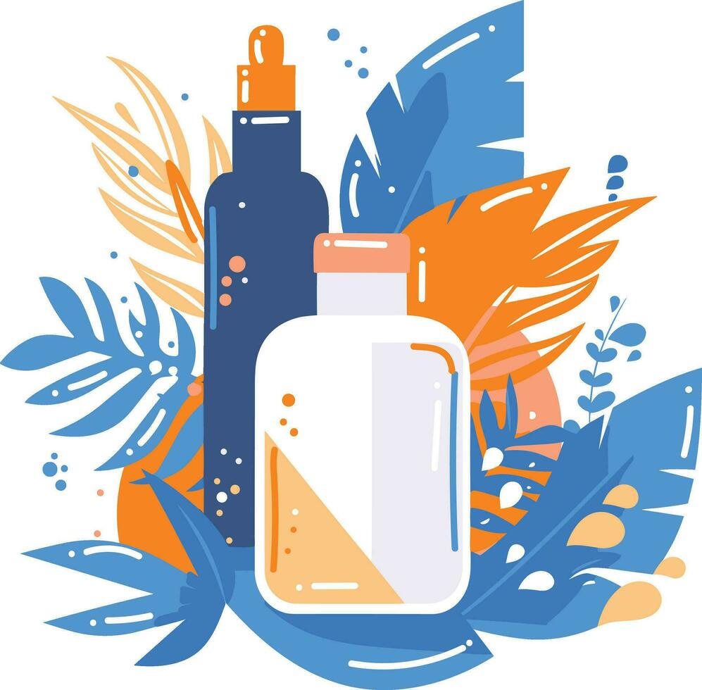 mano dibujado cosmético botella conjunto en plano estilo vector